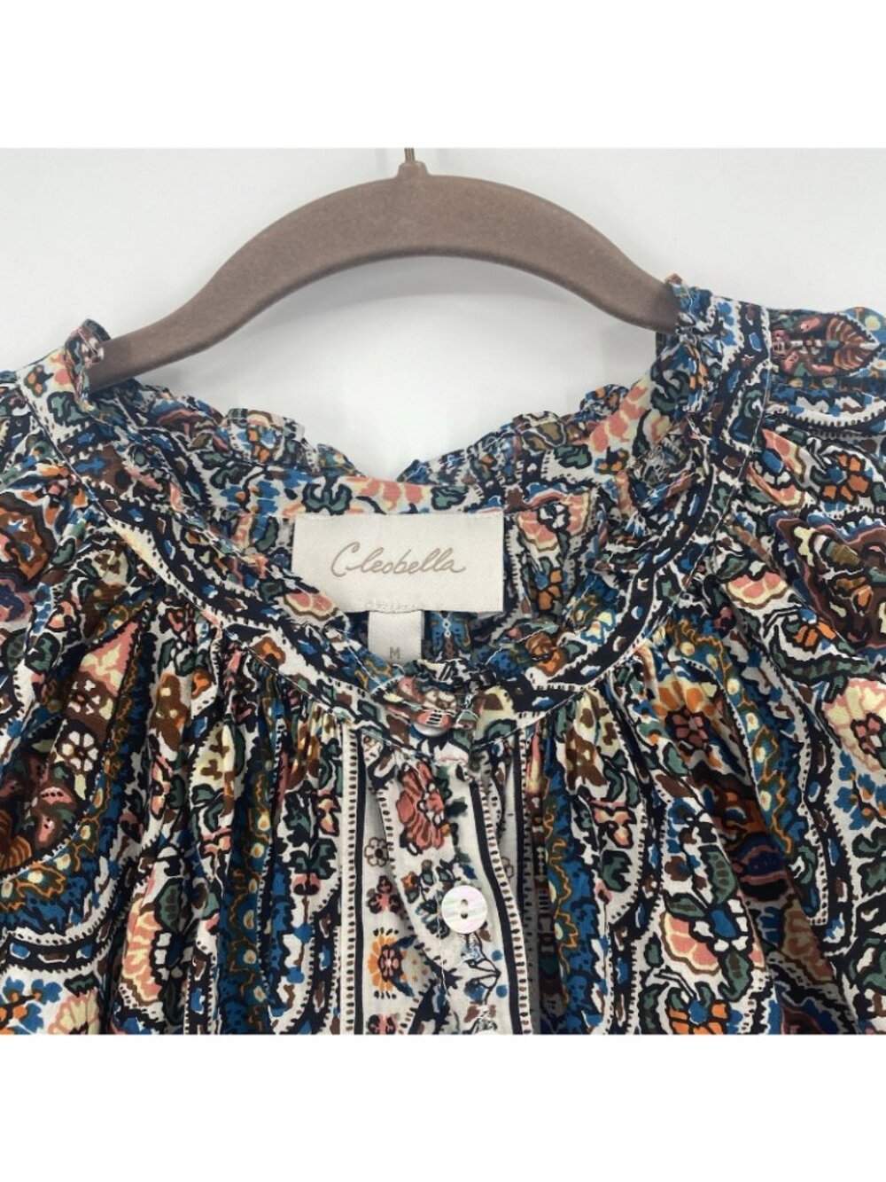 Cleobella Women’s M Fabiola Button Blouse Paisely Organic Cotton Top In Meadow - Picture 10 of 14